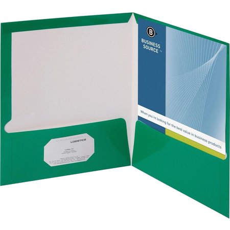 BUSINESS SOURCE Two Pocket Folder, Ltr, 2-Pkts, 100 Shts, 25-BX, GN BU463852